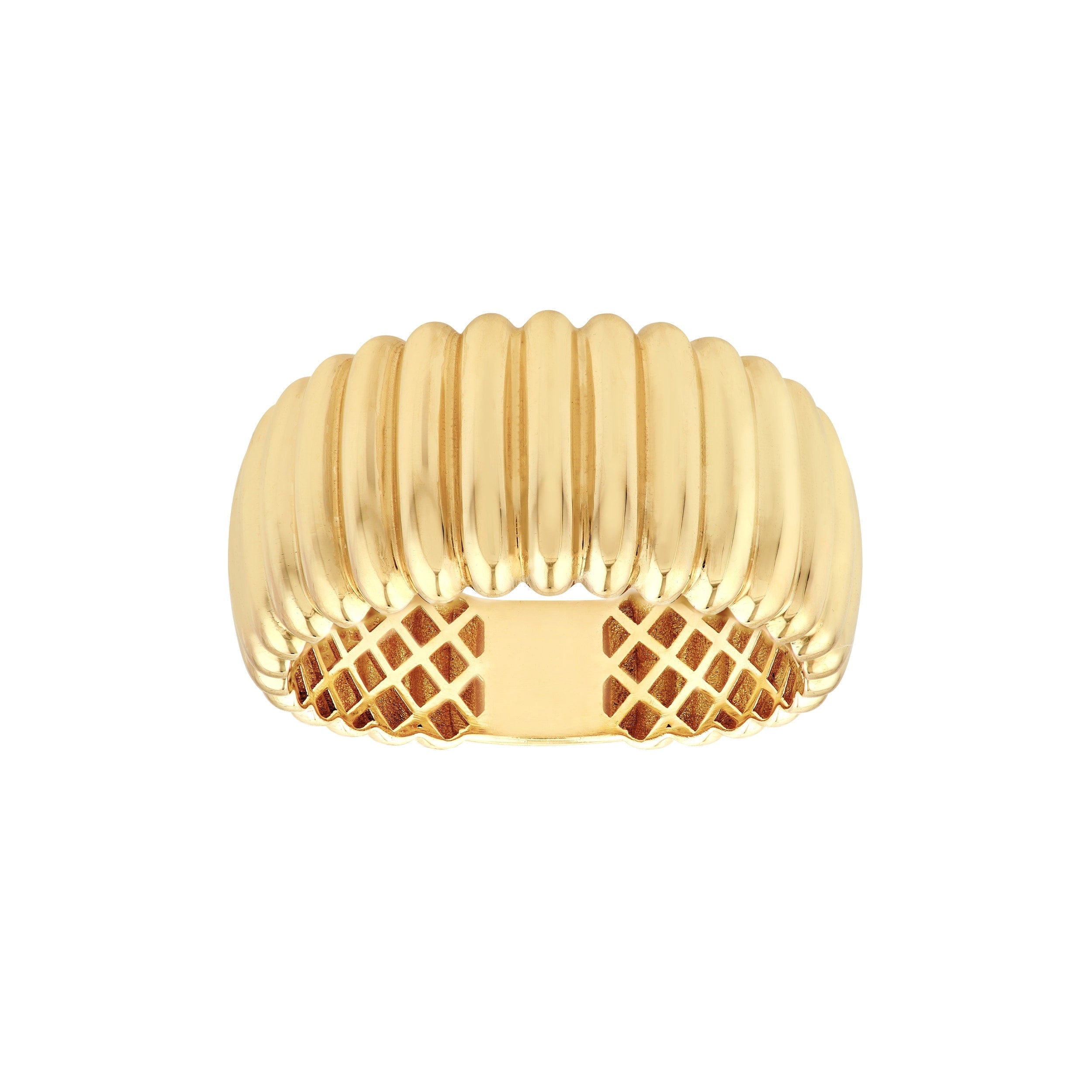 Curata 14K Yellow Gold 10Mm Ribbed Wide Band Ring