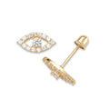 Curata Solid 14K Yellow Gold Clear Or Blue Cubic Zirconia Protection Evil Eye Post Screw Back Stud 10Mm X 5Mm 10Mmx5Mm