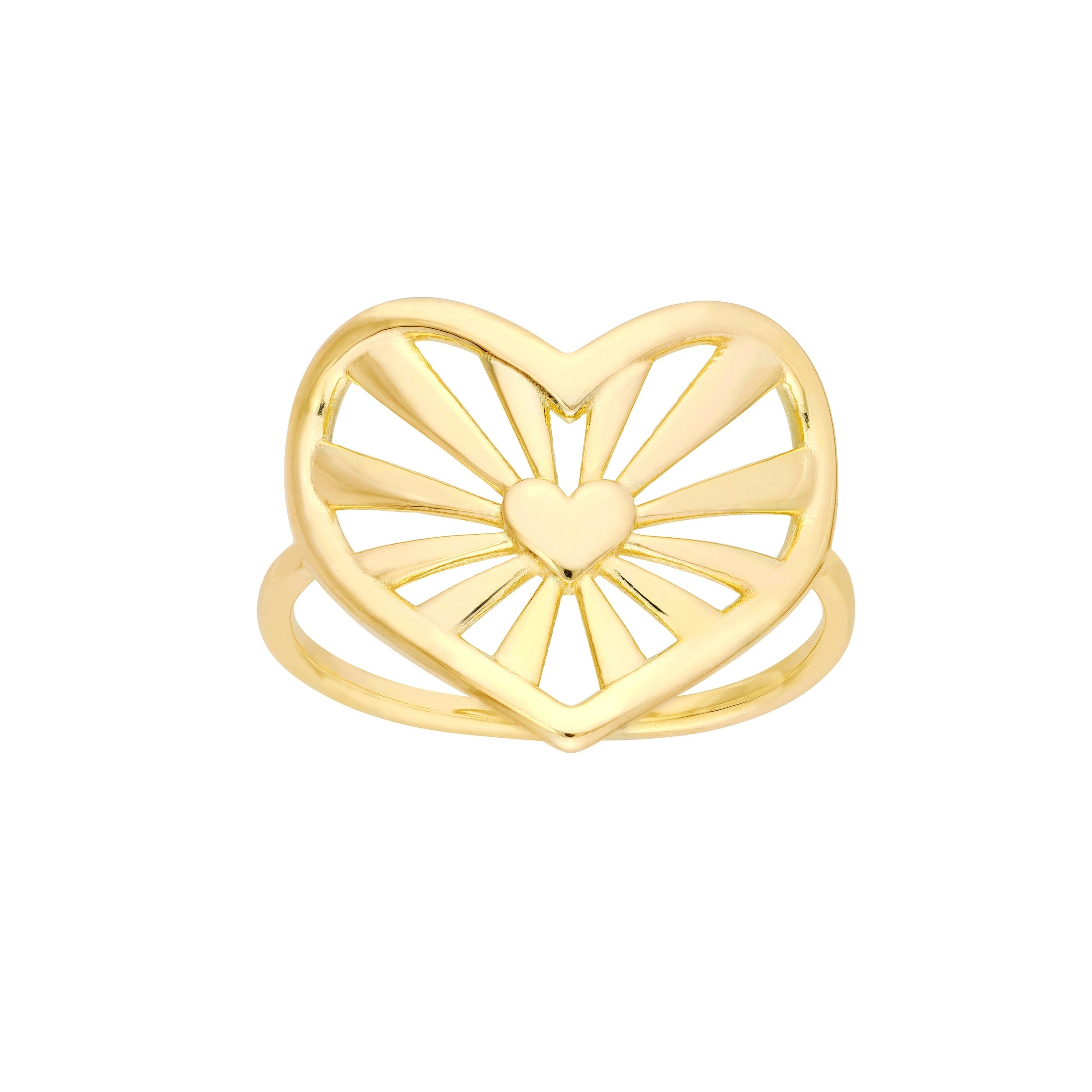 Curata 14K Yellow Gold 15Mm Bursting Double Hearts Statement Ring