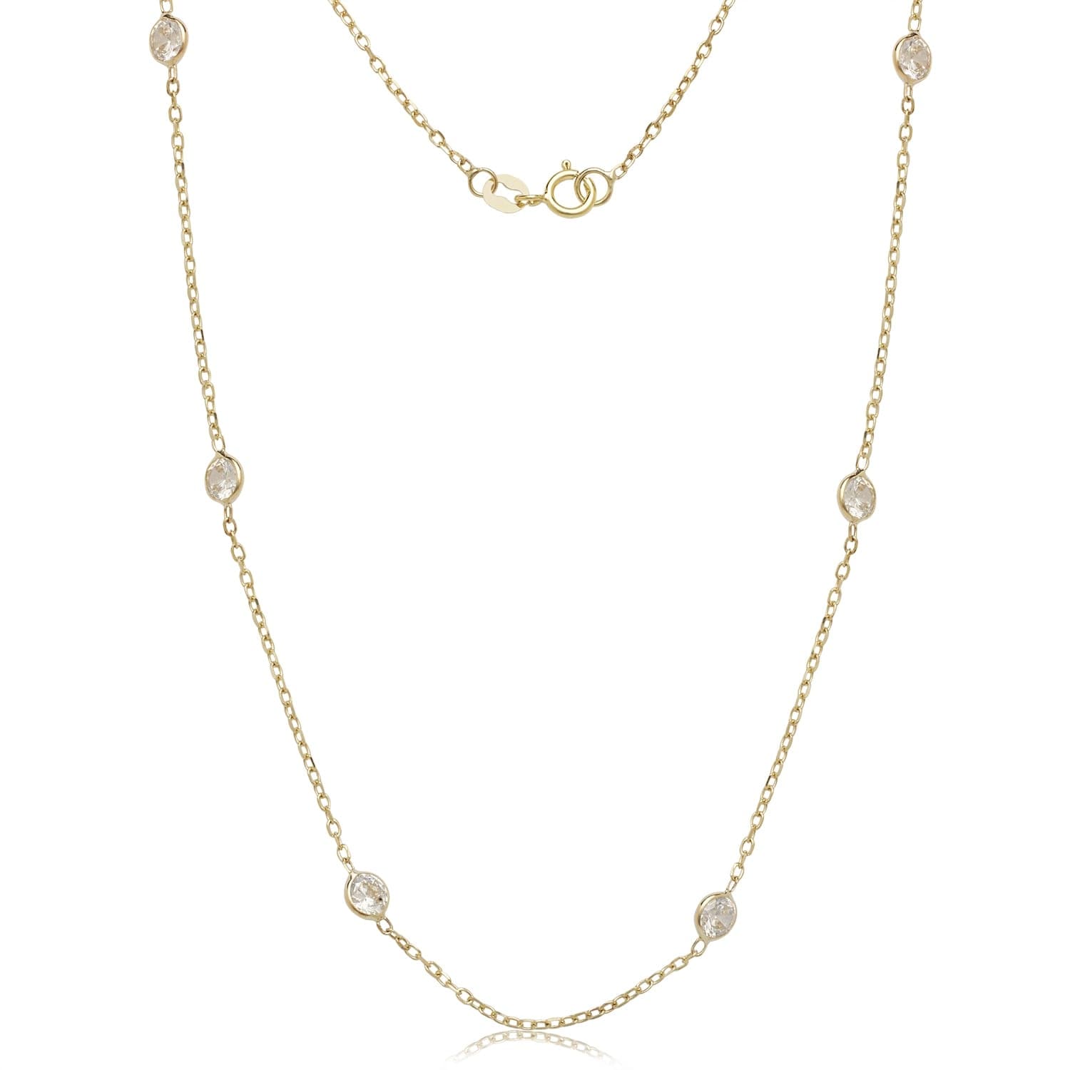 Curata 14K Yellow Gold 16 Or 18 Cubic Zirconia By The Yard Station Necklace White