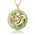 14K Yellow Gold 16 Inch Green Jade Large Dragon Circle Pendant Necklace 26Mm X 32Mm