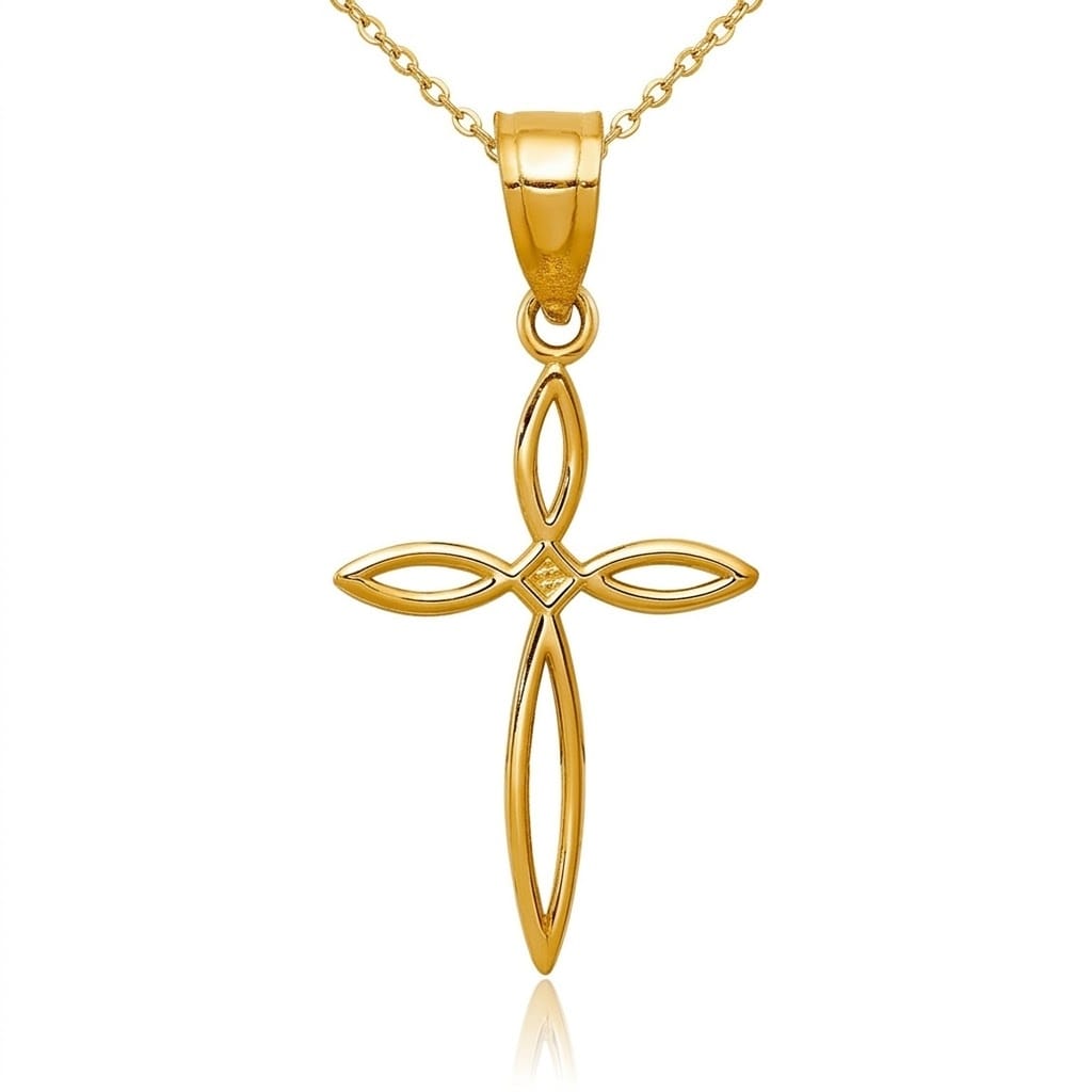 Curata 14K Yellow Gold 18 Diamond Cut Cut Out Cross Necklace 16X11Mm