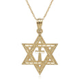 Curata 14K Yellow Gold 18 22X16Mm Messianic Textured Star Of David With Cross Necklace