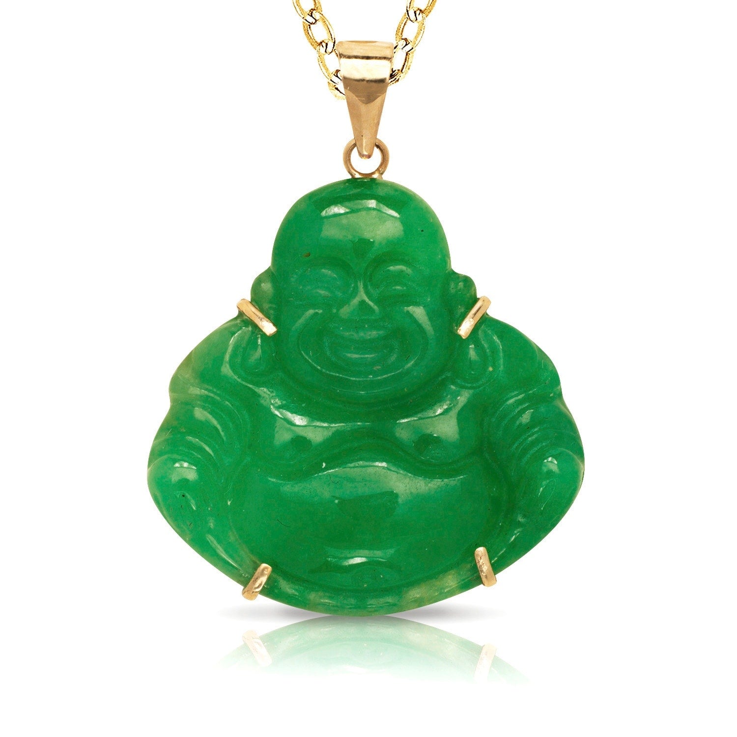 Curata 14K Yellow Gold 18 Carved Jade Onyx Buddha Necklace 24Mm X 30Mm 4 Colors