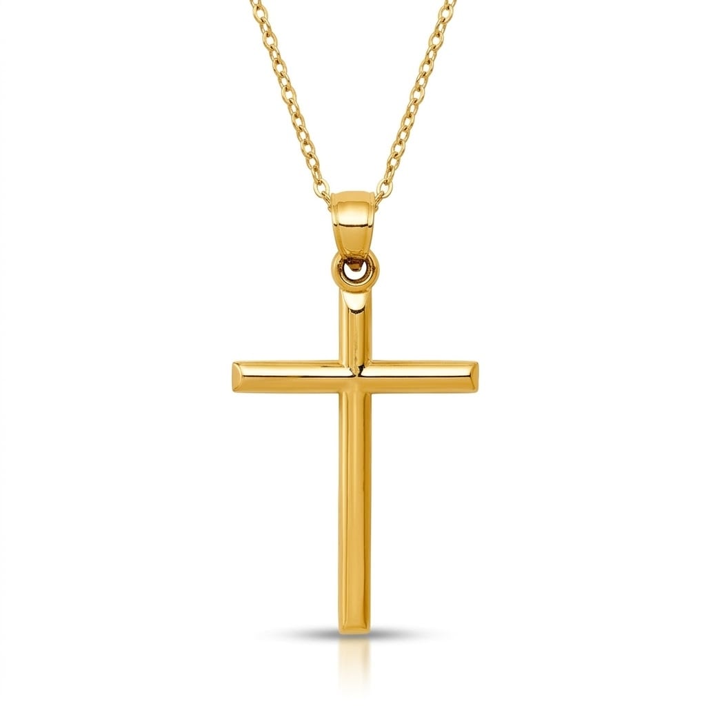 Curata 14K Yellow Gold 18 Large Hollow Polished Latin Unisex Cross Necklace 37.9X19.7Mm