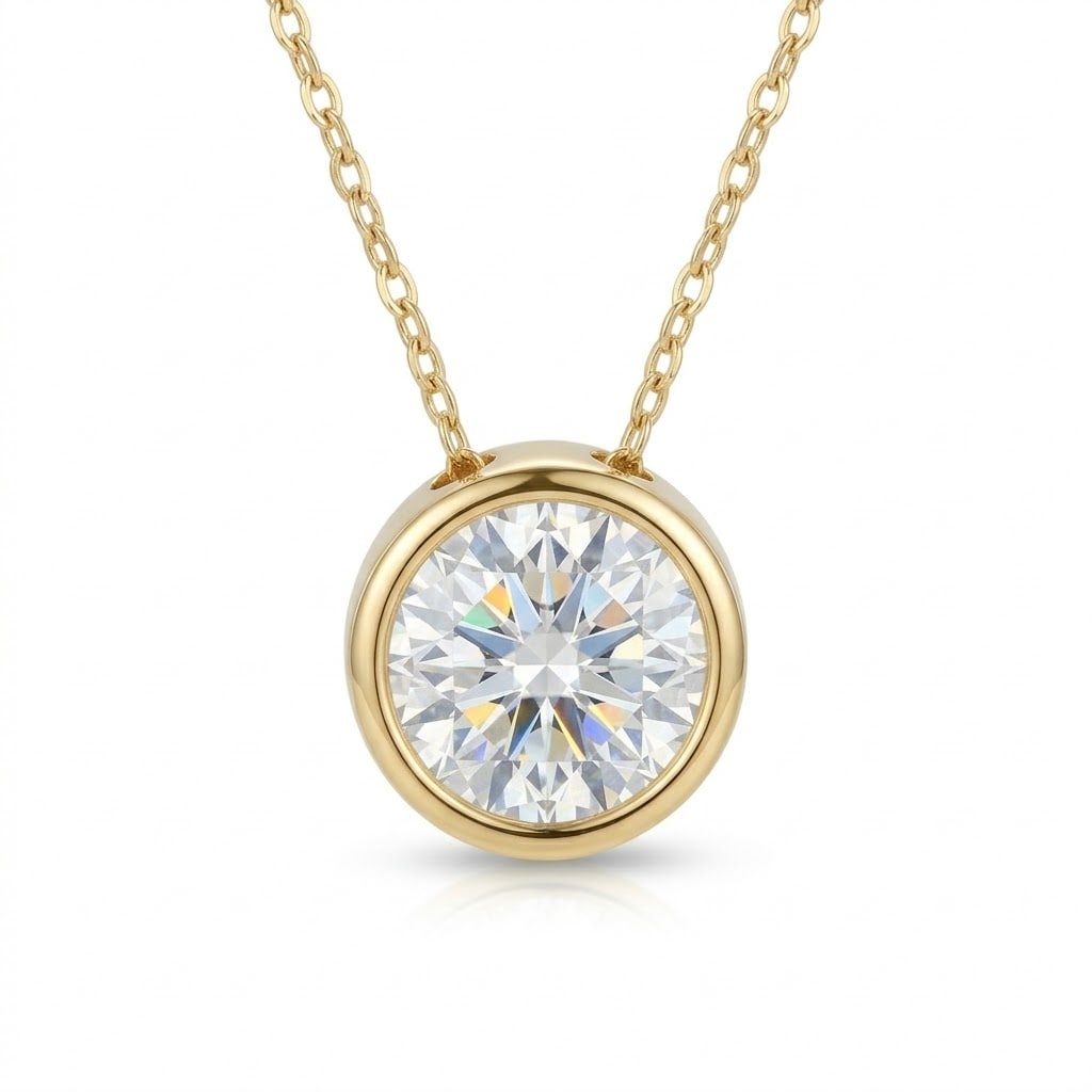 Curata 14K Yellow Gold Polished Open Back 5Mm Cubic Zirconia Bezel Pendant