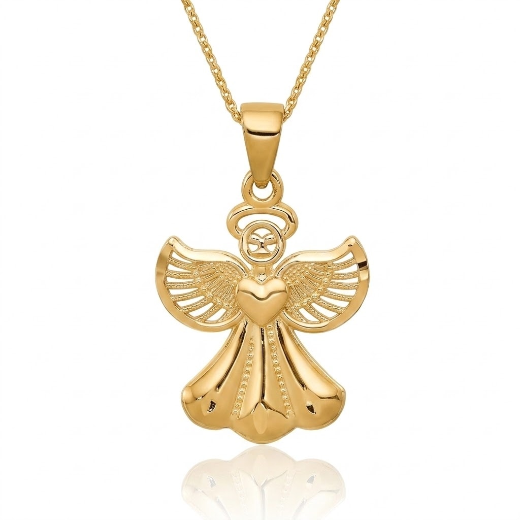 Curata 14K Yellow Gold Open Back Sparkle Cut Polished Angel Pendant Measures 19.6X11.6Mm