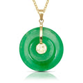 Curata 14K Yellow Gold 18 Green Jade Circle Pendant Necklace 20Mm X 30Mm