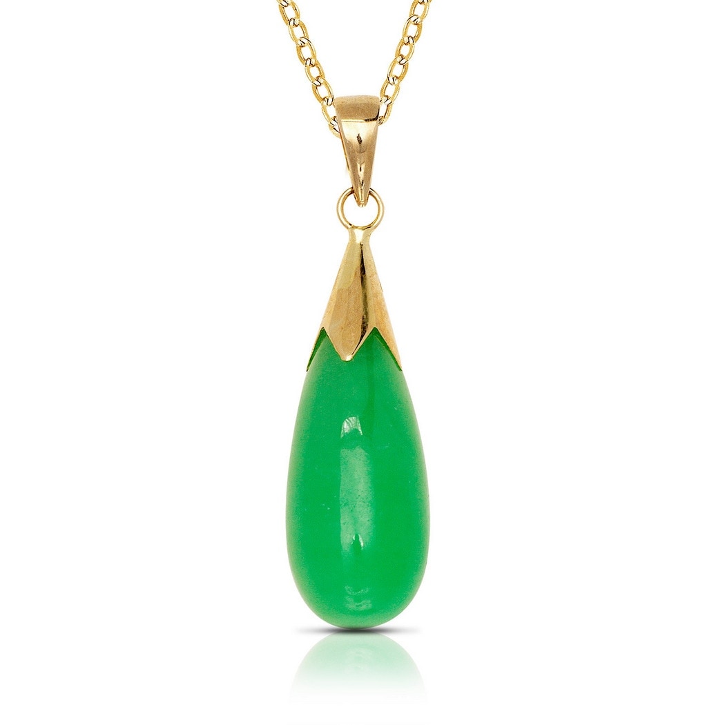 Curata 14K Yellow Gold 18 Green Jade Teardrop Dangle Pendant Necklace 5Mm X 26Mm
