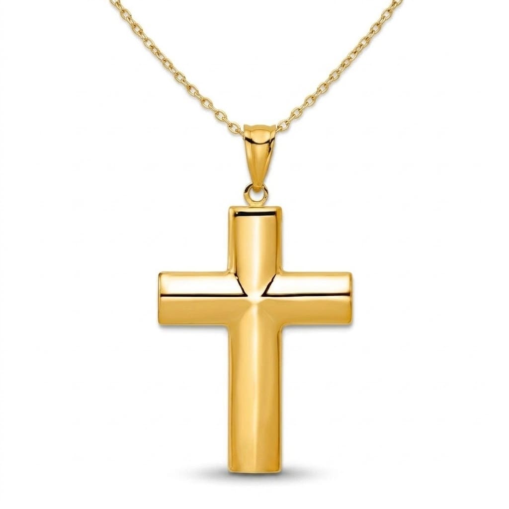 Curata 14K Yellow Gold Hollow Flat Back Polished Cross Pendant Measures 21.4X40Mm