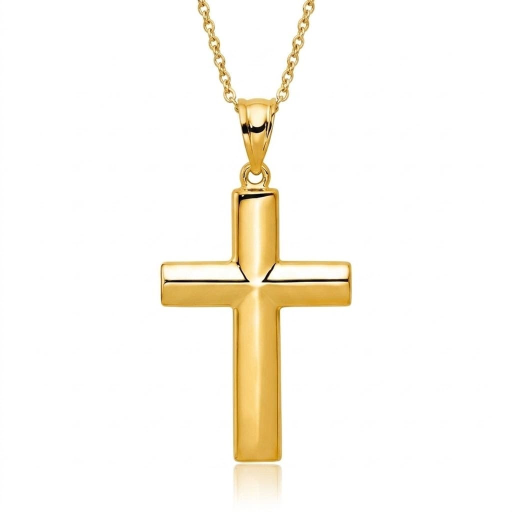 Curata 14K Yellow Gold 18 Large Polished Reversible Unisex Cross Necklace 25.2X34.7Mm