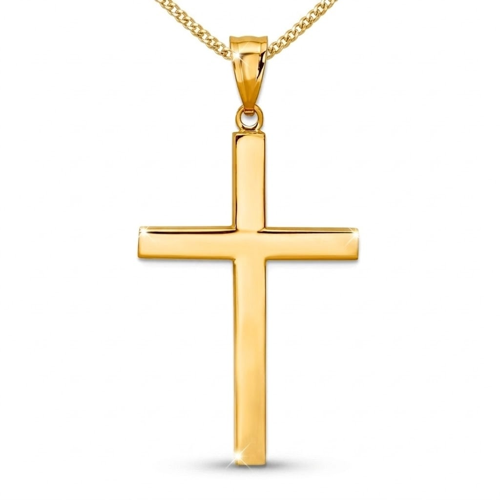 Curata 14K Yellow Gold 18 Polished Block Unisex Cross Pendant Necklace 21X40Mm