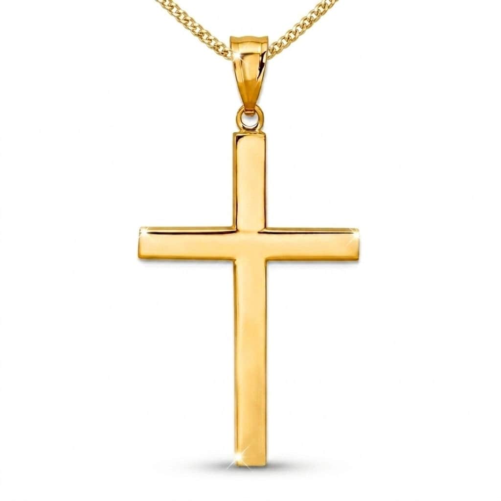 Curata 14K Yellow Gold Polished Cross Hollow Pendant