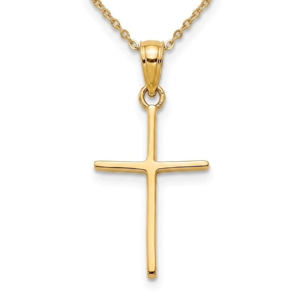Curata 14K Yellow Gold 18 Polished Stick Cross Pendant Necklace 16X12Mm