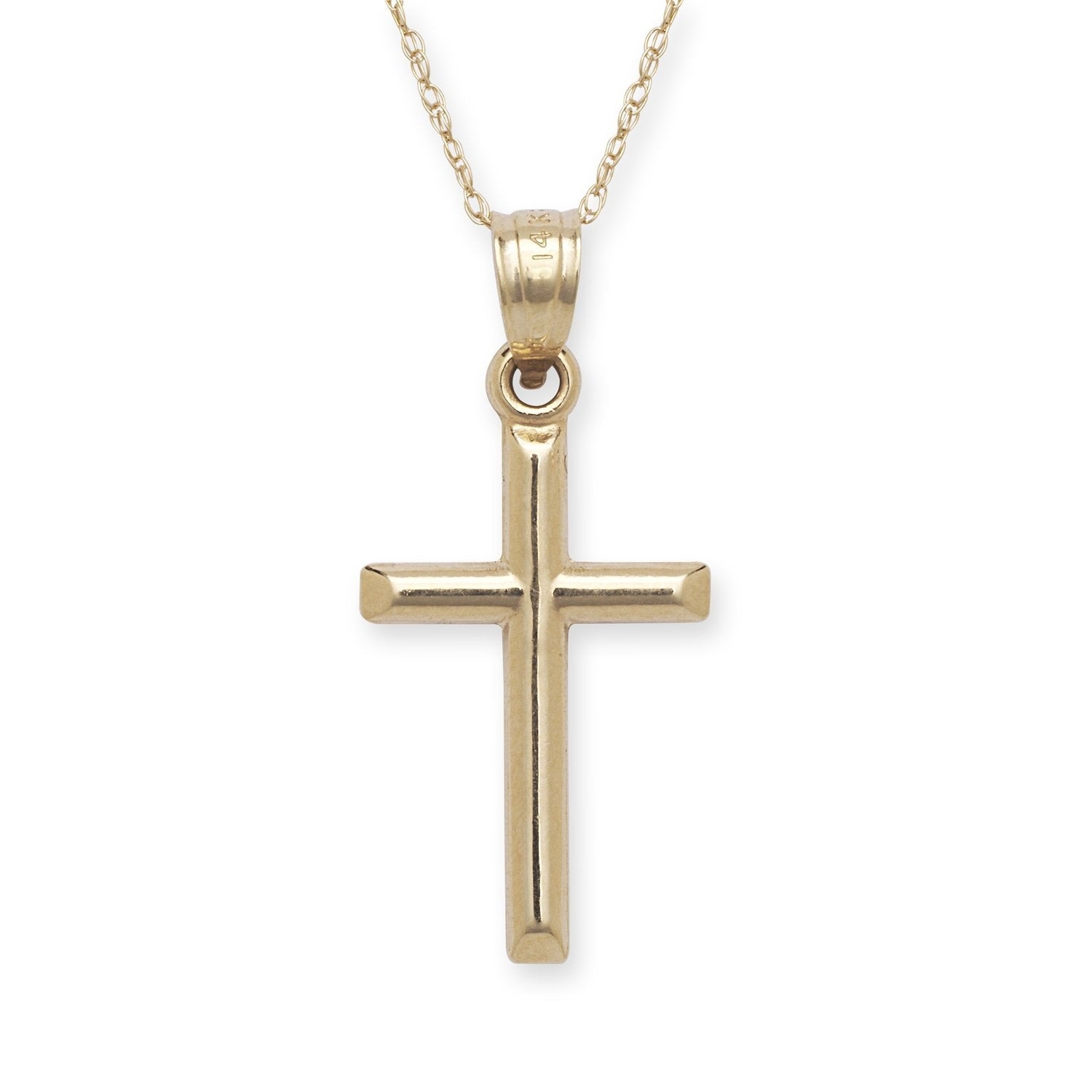 Curata 14K Yellow Gold 18 Small Polished Latin Cross Pendant Necklace 12X25Mm