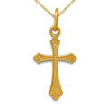 Curata 14K Yellow Gold 18 Small Textured Budded Cross Pendant Necklace 22X11.5Mm