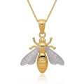 Curata 14K Yellow Gold 18 With Rhodium Bee Pendant Necklace 20X15Mm