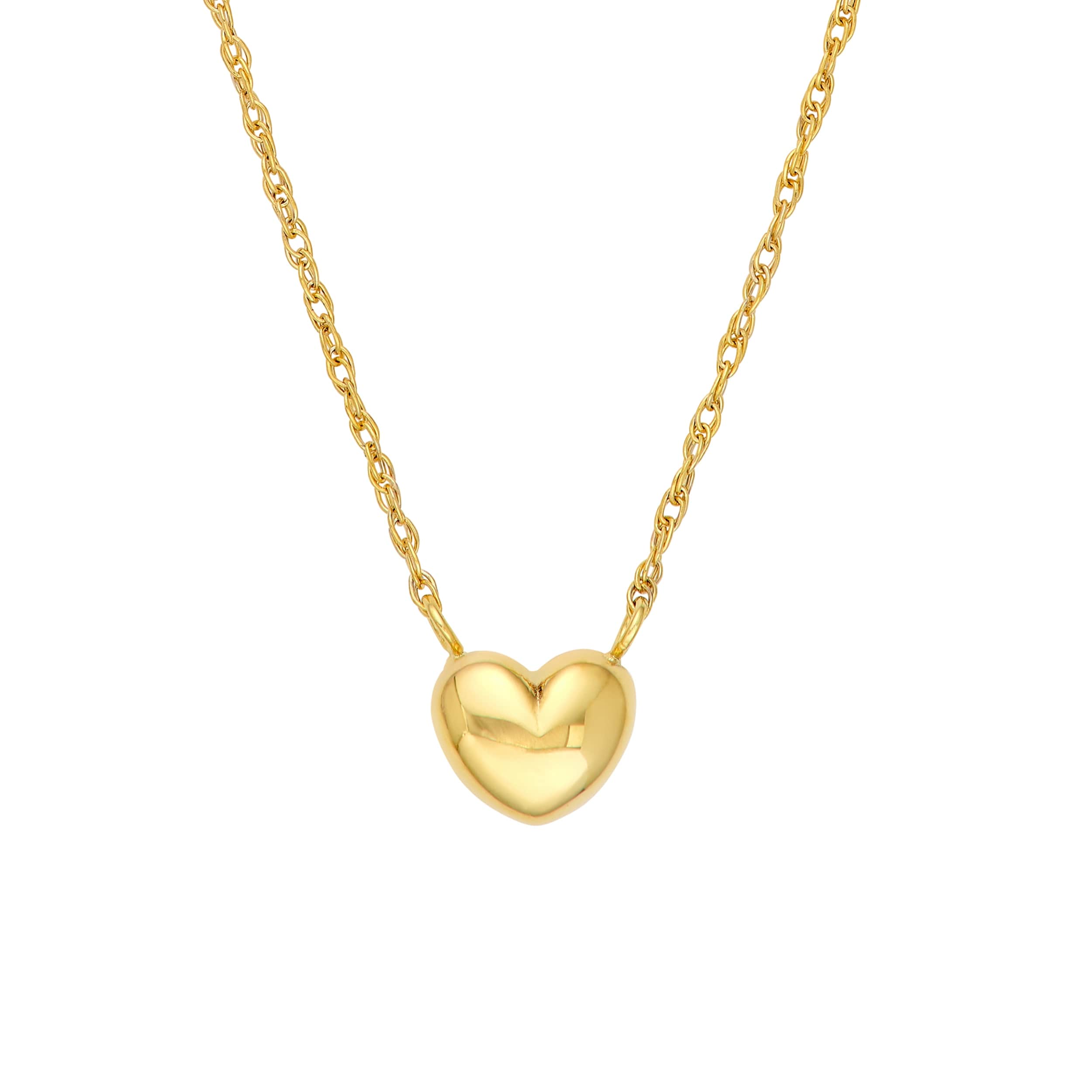 Curata 14K Yellow Gold 18 Small Puffed Heart Attached Necklace