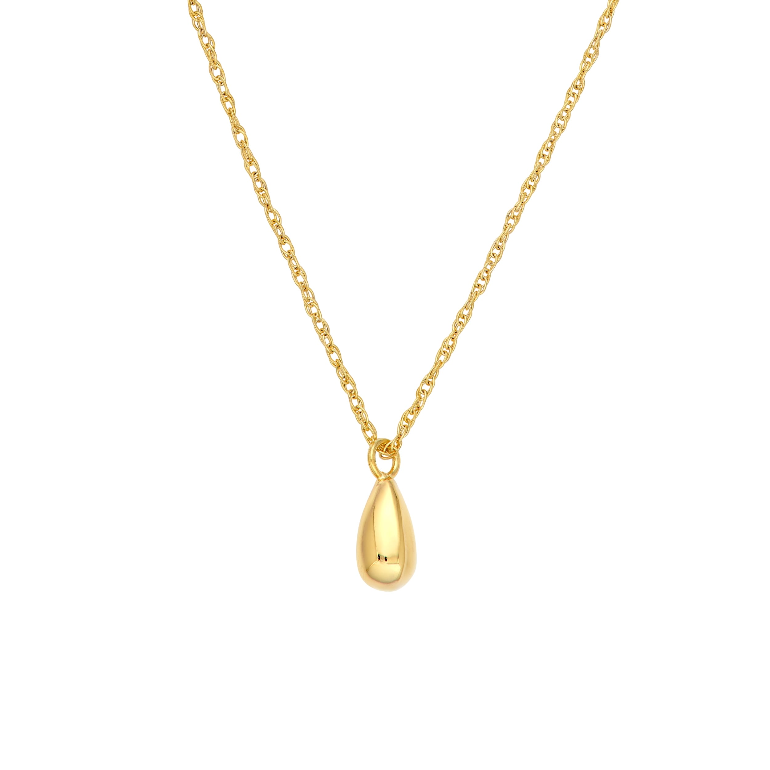 Curata 14K Yellow Gold 18 Small Puffed Teardrop Pendant Necklace