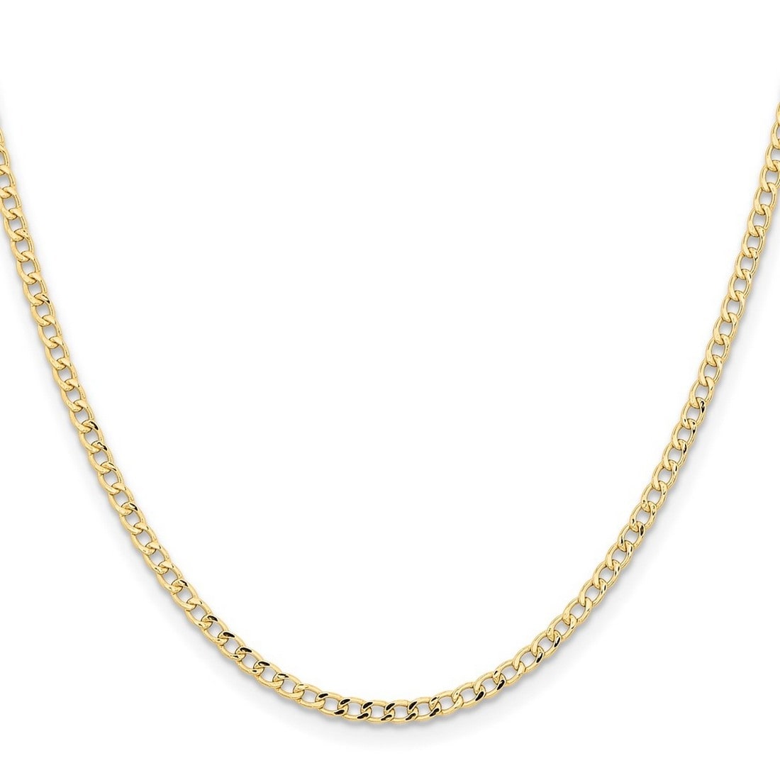 Curata 14K Yellow Gold 2.85Mm Semi Solid Curb Link Chain Necklace Options 16 18 20 22 24