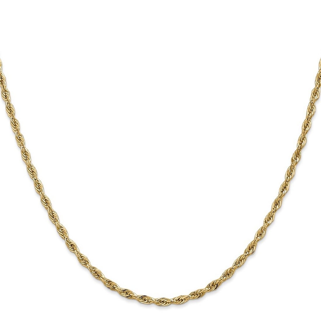 Curata 14K Yellow Gold 2.8Mm Semi Solid Rope Chain Necklace Lobster Options 16 18 20 22 24 26