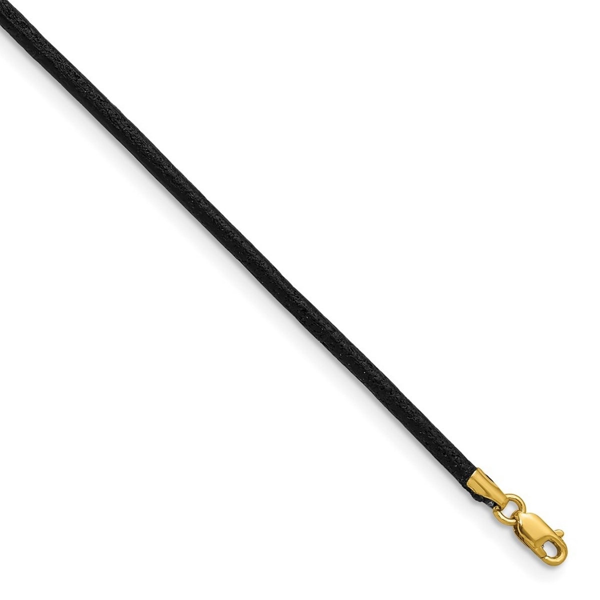 Curata 14K Yellow Gold 2Mm Black Leather Cord Necklace Lobster Options 16 18 20