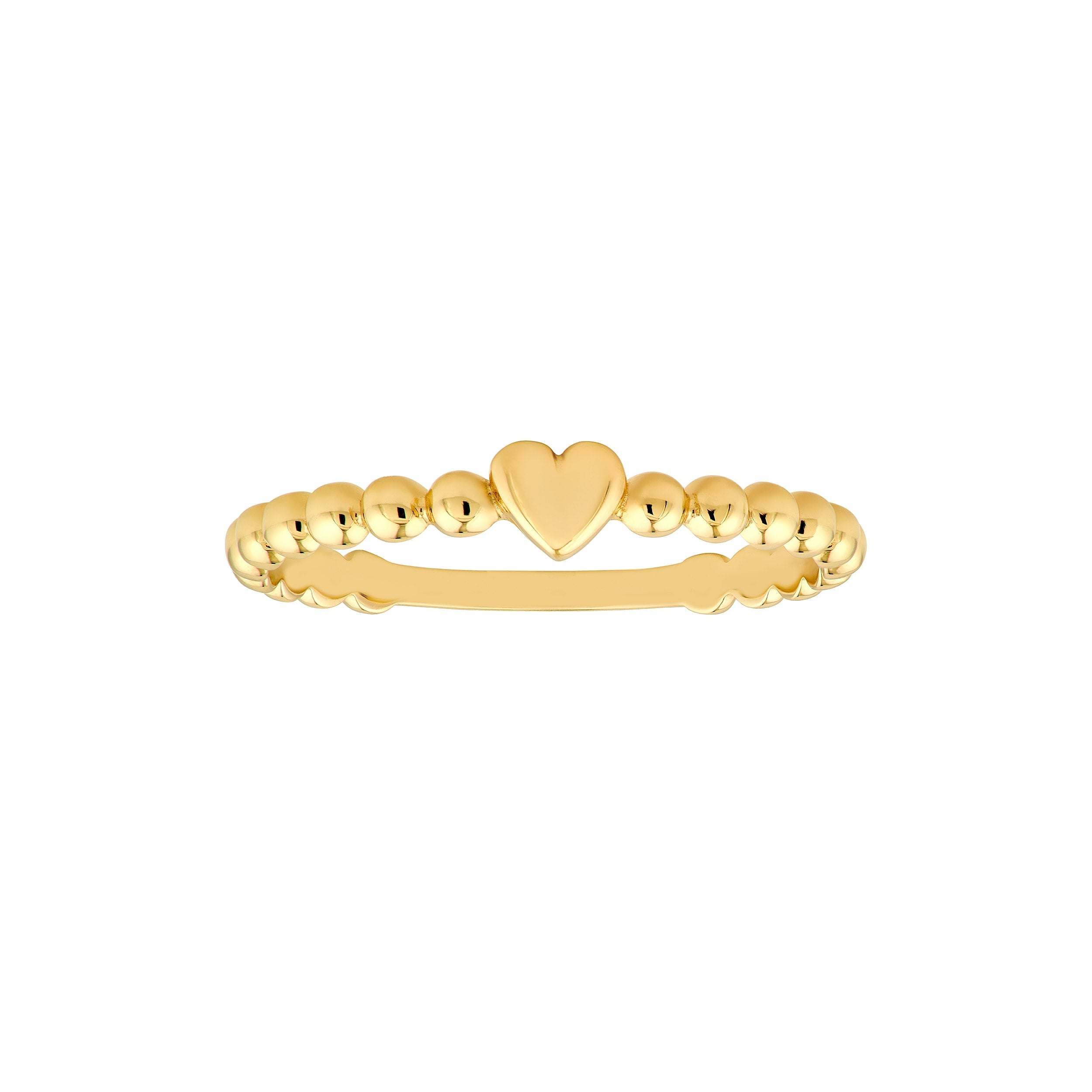 Curata 14K Yellow Gold 3Mm Bead And Heart Stackable Band Ring