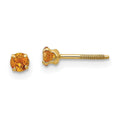 Curata 14K Yellow Gold 3Mm Citrine Birthstone Childrens Earrings Measures 4X4Mm