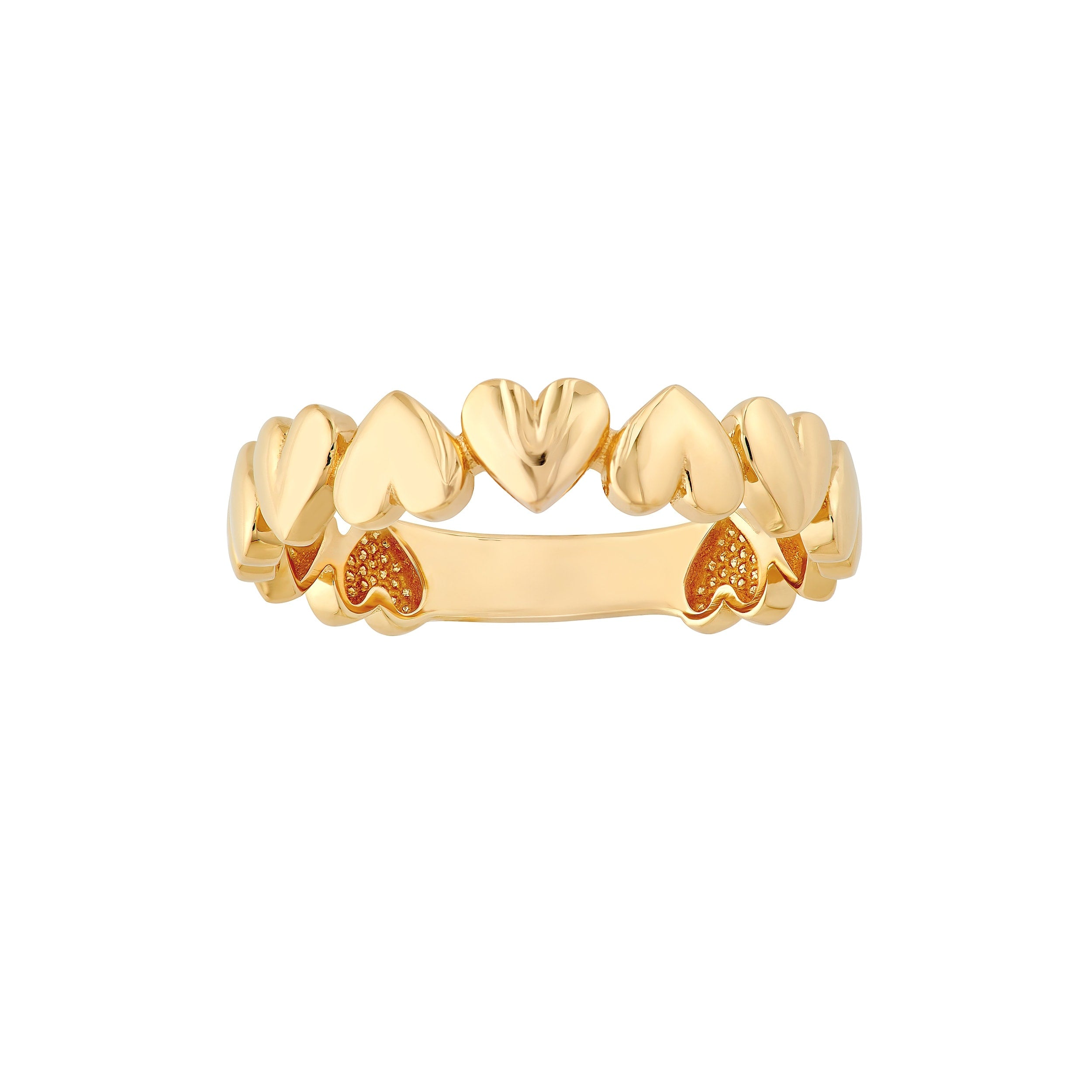 Curata 14K Yellow Gold 4Mm Alternating Heart Band Ring