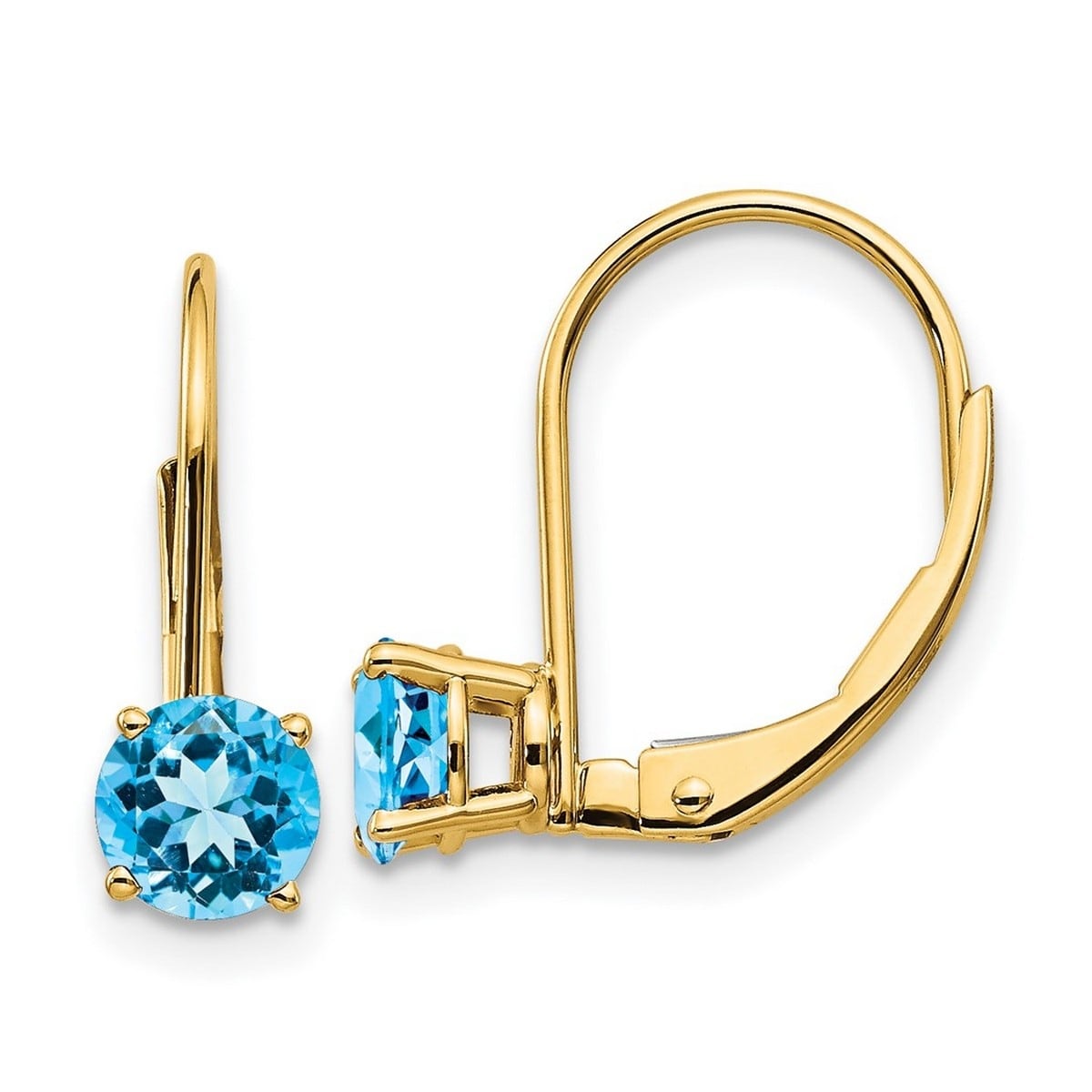Curata 14K Yellow Gold 5Mm Blue Topaz Leverback Earrings 5X16Mm