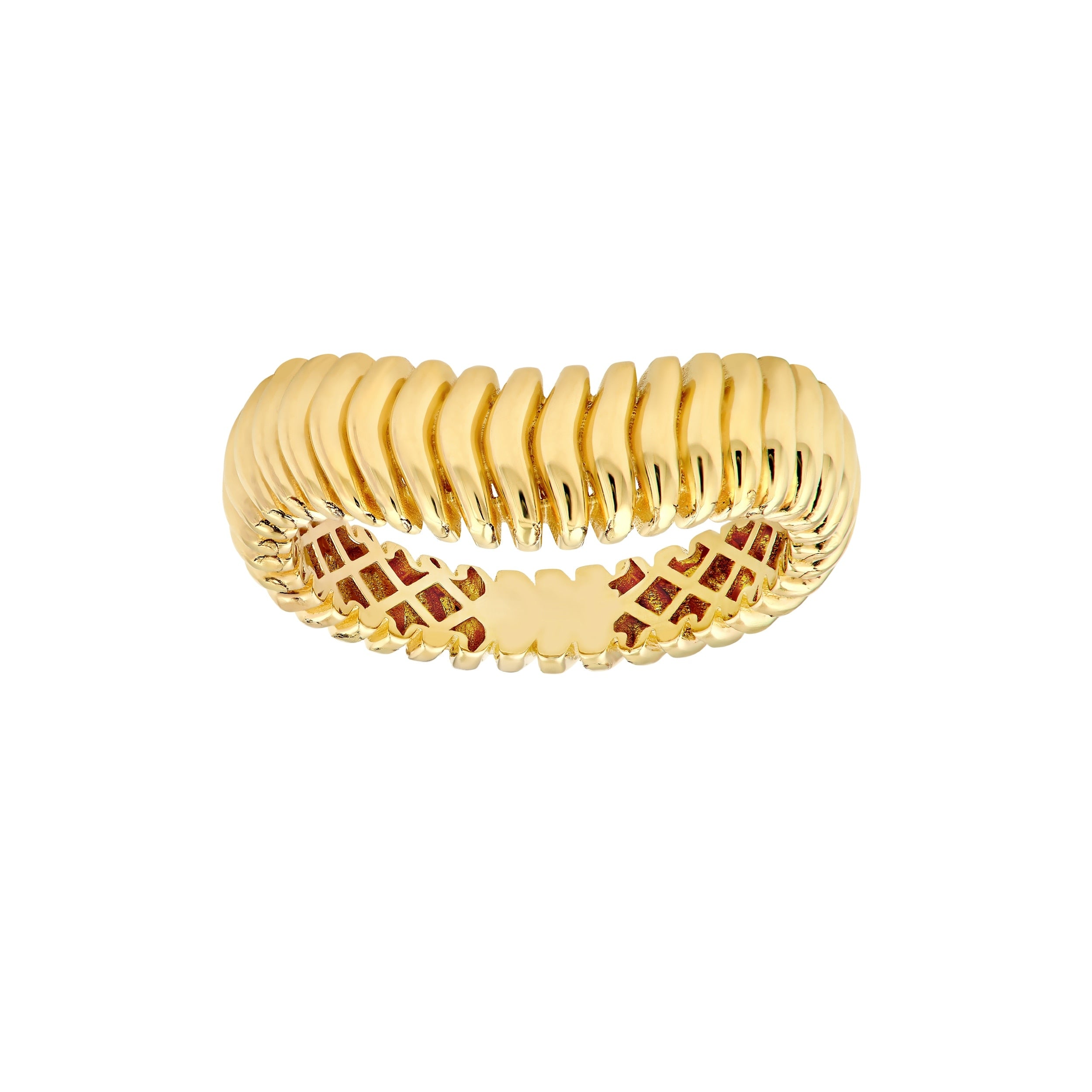 Curata 14K Yellow Gold 6Mm Ribbed Wave Band Ring