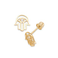 Curata Solid 14K Yellow Gold Cubic Zirconia Protection Hamsa Hand Of God Post Screw Back Stud Earrings For Girls 8Mm