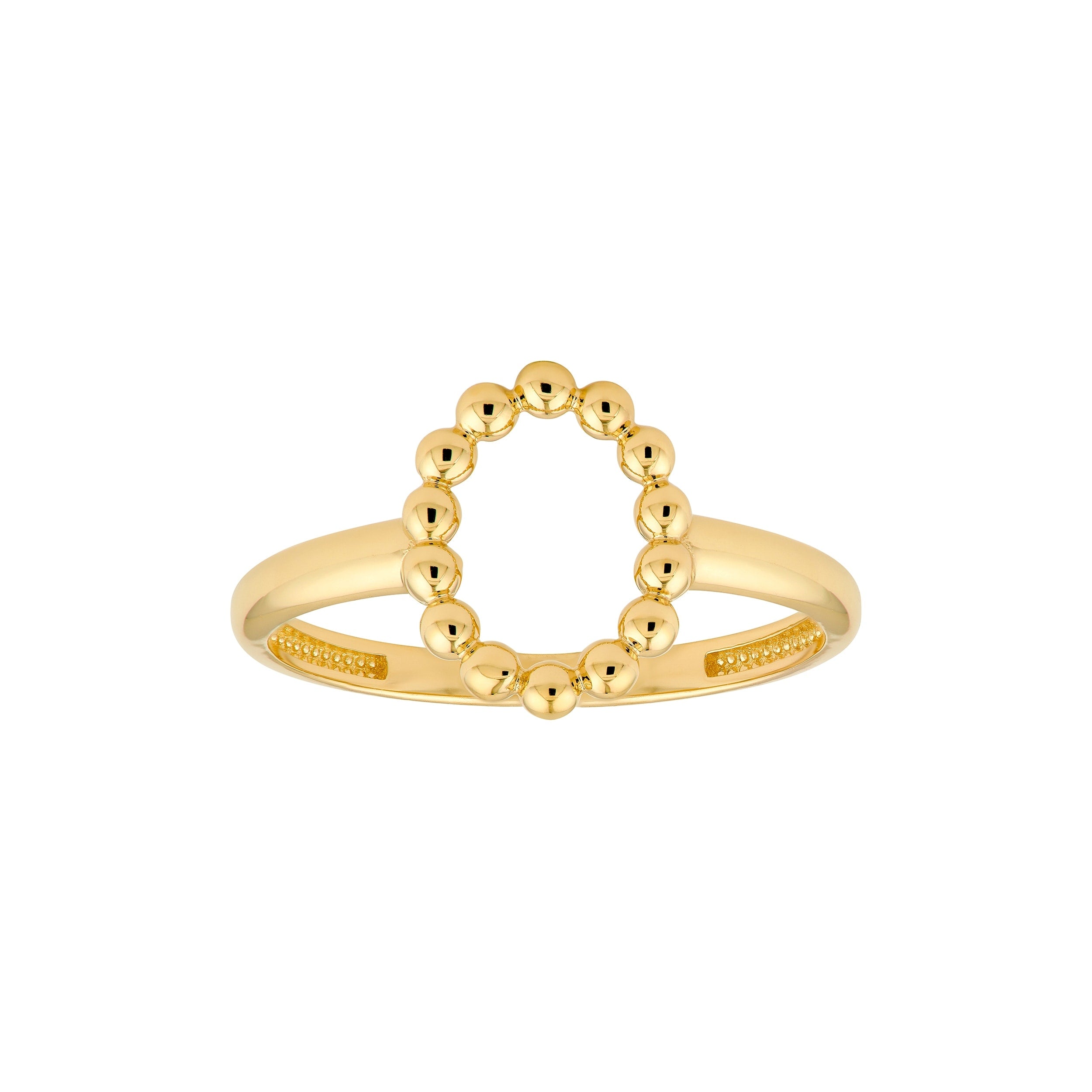 Curata 14K Yellow Gold Beaded Open Oval Ring