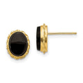 Curata 14K Yellow Gold Bezel Created Onyx Scallop Frame Earrings 7X10Mm