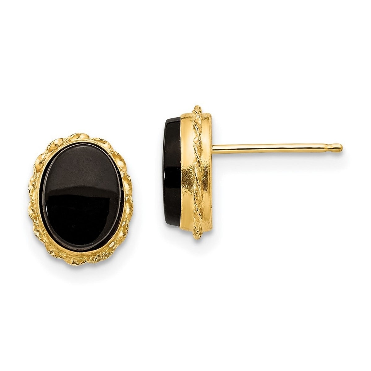 Curata 14K Yellow Gold Bezel Created Onyx Scallop Frame Earrings 7X10Mm