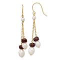 Curata 14K Yellow Gold Freshwater Cultured Pearl And Garnet Double Chain Drop Hook Earrings 6X51Mm