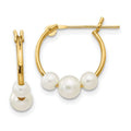 Curata 14K Yellow Gold Freshwater Triple Pearl Hoop Earrings 3 4Mm White