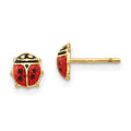 Curata 14K Yellow Gold Polished Enamel Ladybug For Boys Or Girls Post Earrings