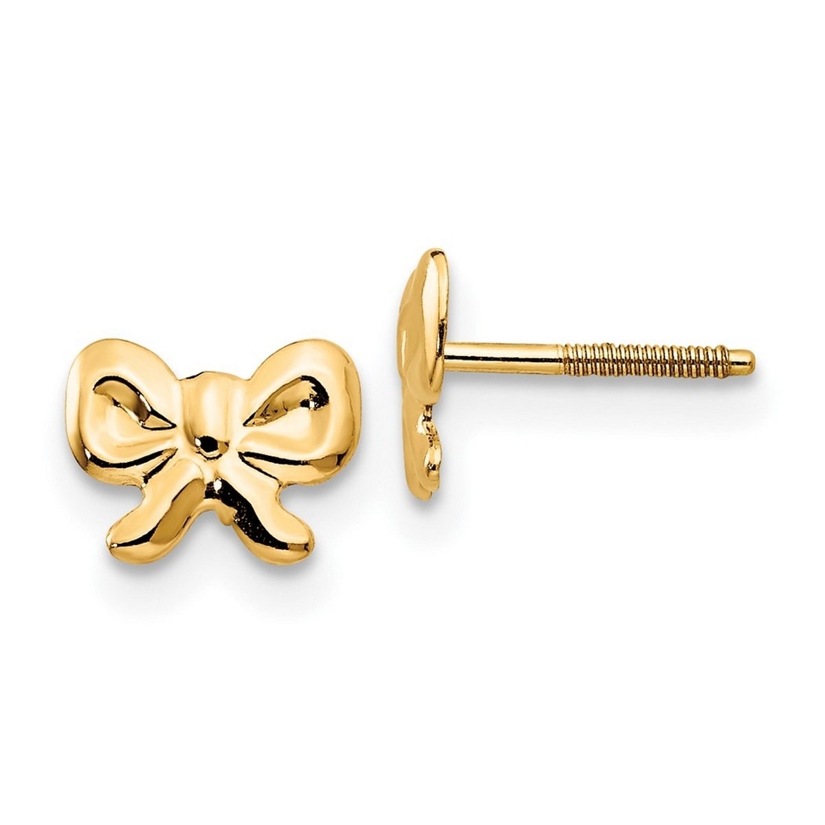 Curata 14K Yellow Gold Polished Screw Back Bows Screw Backback For Boys Or Girls Earrings Measures 5X7Mm