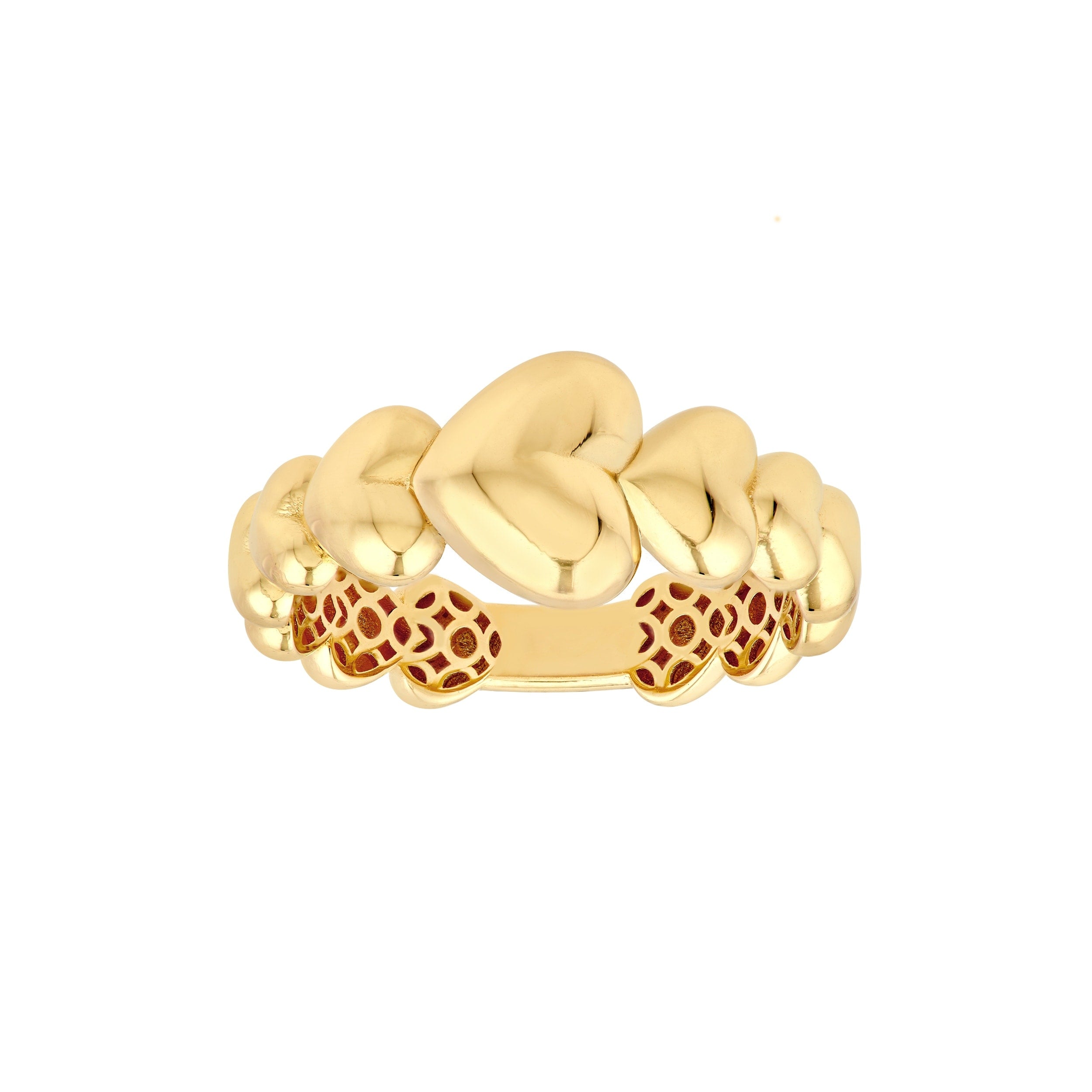 Curata 14K Yellow Gold Graduating Sideways Heart Band Ring