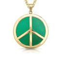Curata 14K Yellow Gold Green Jade Or Black Onyx Peace Sign Necklace 20Mm X 28Mm