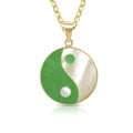 Curata 14K Yellow Gold Green Jade Or Black Onyx Small Ying Yang Necklace 14Mm X 22Mm