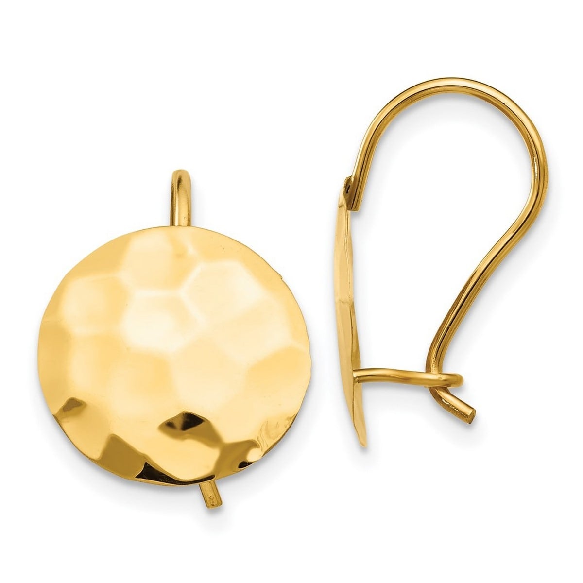 Curata 14K Yellow Gold Hammered Circle Disc Frenchwire Earrings 13Mmx18Mm Orange