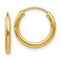Curata 14K Yellow Gold Hollow Tube 2Mm Polished Round Endless Hoop Earrings