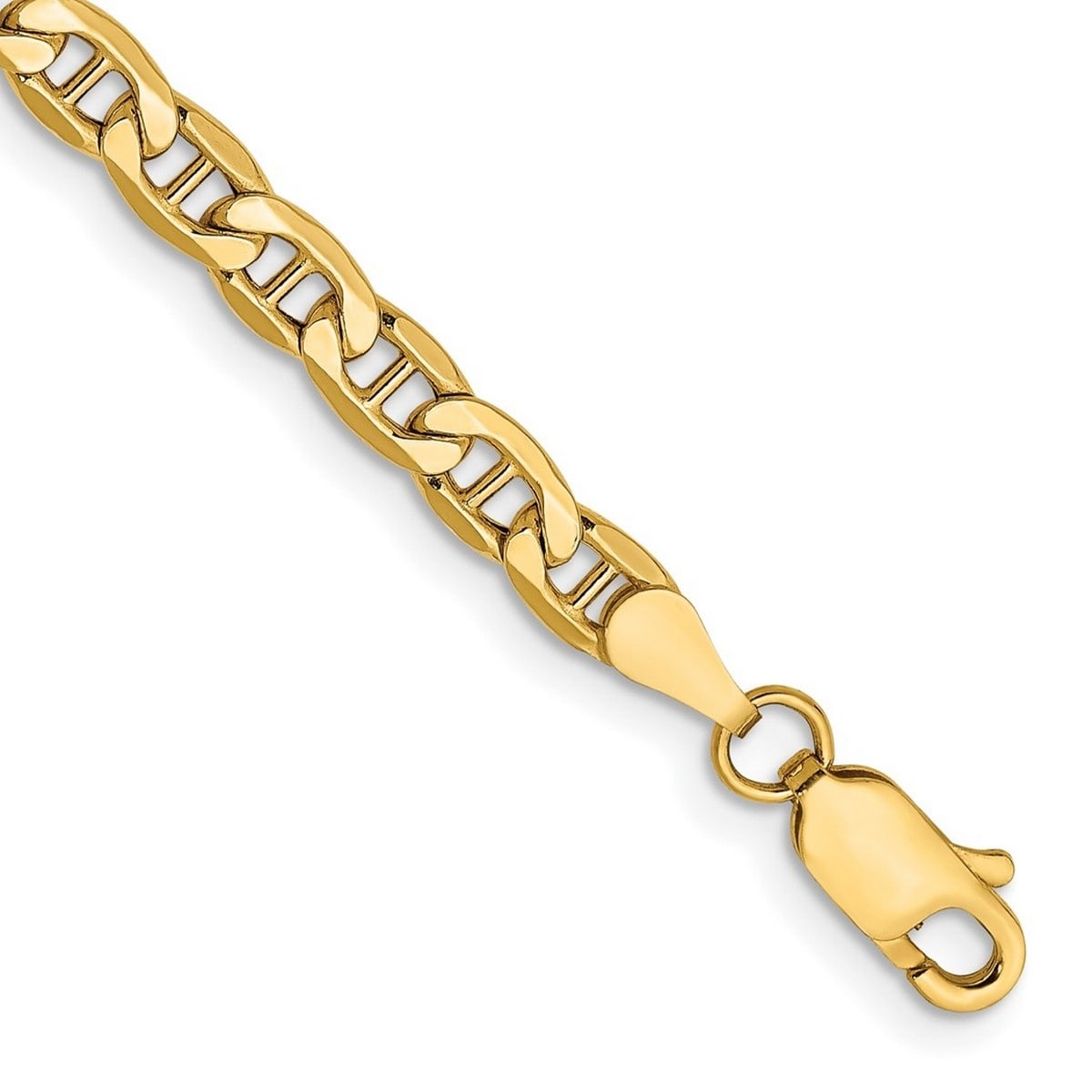 Curata 14K Yellow Gold Hollow Polished Lobster Claw Closure 4.1Mm Semi Solid Anchor Chain Bracelet 7 Inch