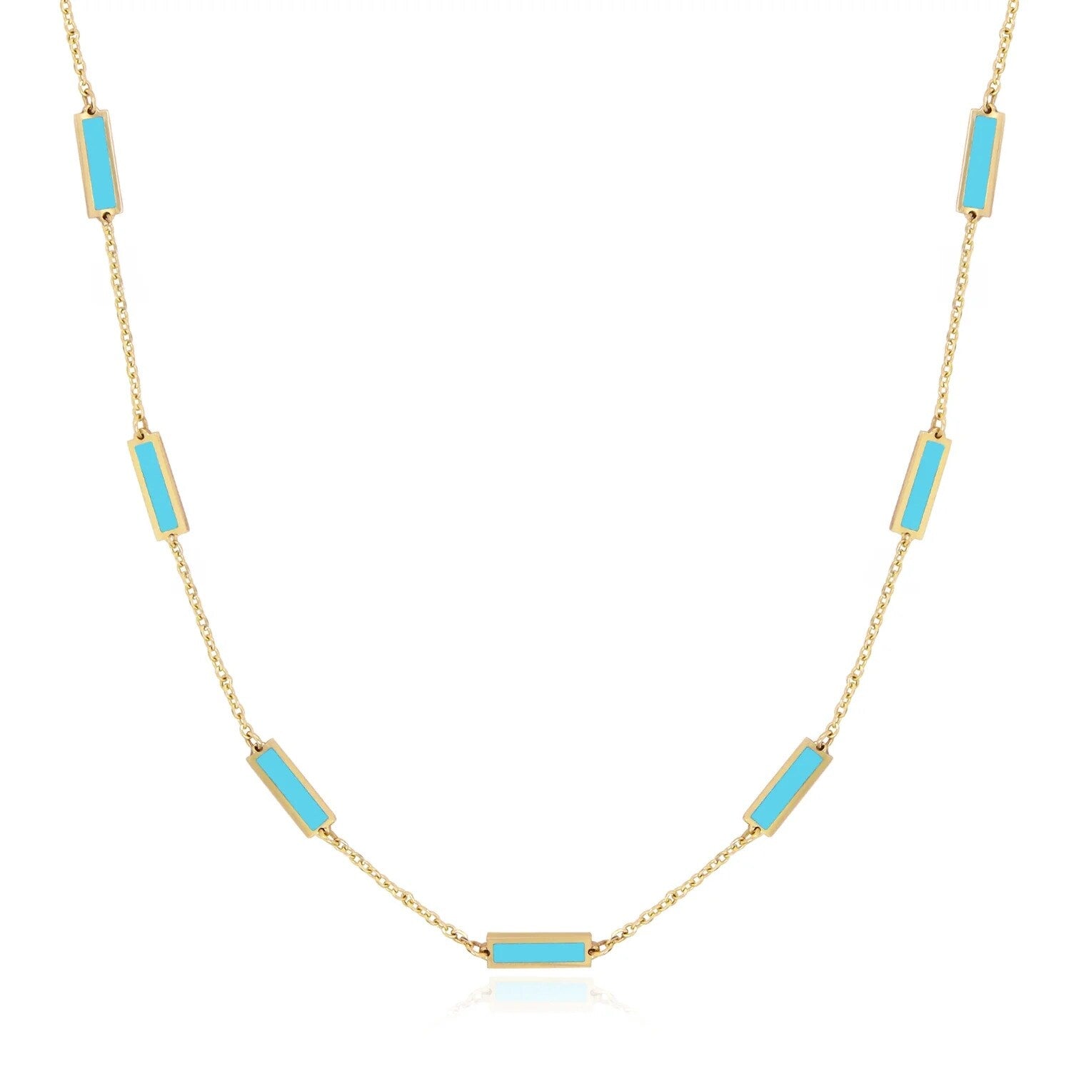 Curata 14K Yellow Gold Italian 18 Inlaid Genuine Gemstone 10X2Mm Bar Station Necklace