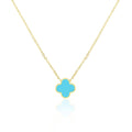 Curata 14K Yellow Gold Italian 18 Inlaid Genuine Gemstone 10Mm Solitaire Clover Necklace
