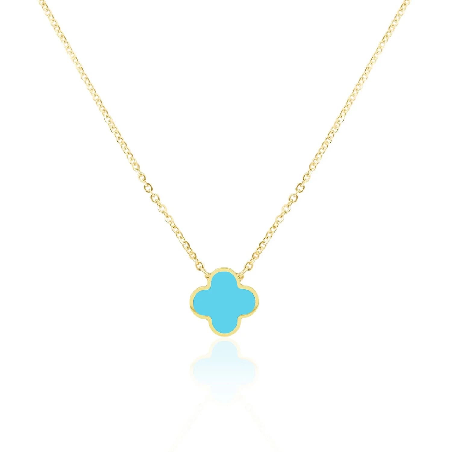 Curata 14K Yellow Gold Italian 18 Inlaid Genuine Gemstone 10Mm Solitaire Clover Necklace