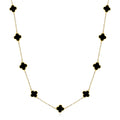 Curata 14K Yellow Gold Italian 18 Inlaid Genuine Gemstone 7Mm Clover Station Necklace