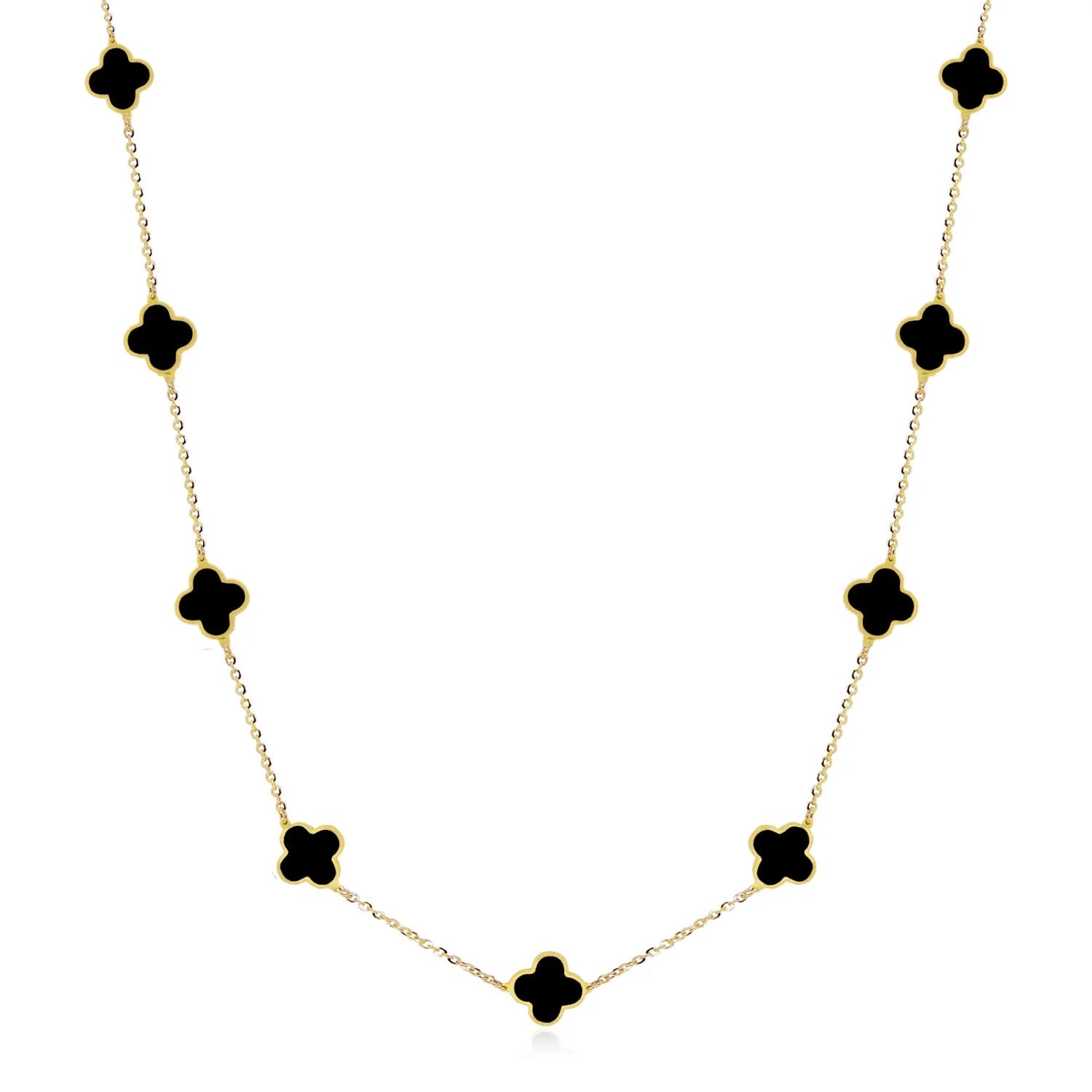 Curata 14K Yellow Gold Italian 18 Inlaid Genuine Gemstone 7Mm Clover Station Necklace